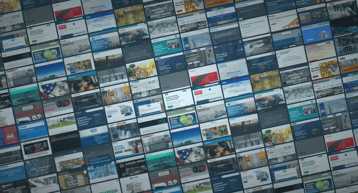 Wall of 159 packaging machinery website screenshots